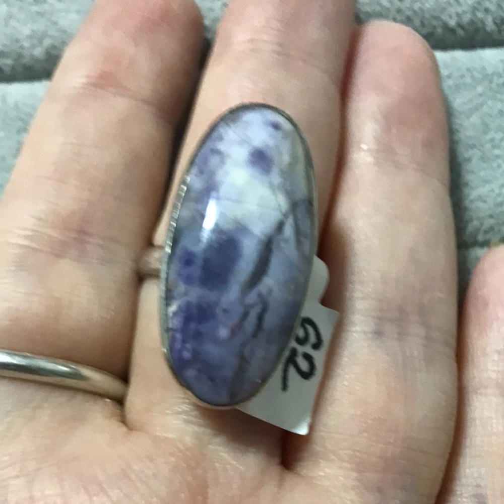 New Sterling Silver Adjustable Purple Oval Morado Violet Flame Opal Ring Sz 7.5